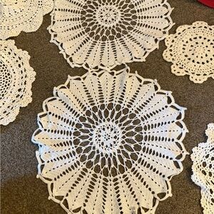 Vintage Hand-Made White Crochet Doilies Set of 7